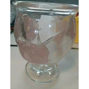 French-Satin Pink Rose Vase- Heavy - Crystal Embossed